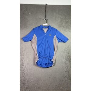 Descente Mens Cycling Jersey Blue Grey Short Sleeve Full Zip Bike Shirt Size M